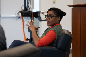 Aisha Harris, co-host of NPR’s “Pop Culture Happy Hour” podcast and book author, spoke to students and faculty at Syracuse University’s Newhouse School of Public Communications. The moderated Q&A included a discussion about Harris’ journalism career, as well as subjects in pop culture. 